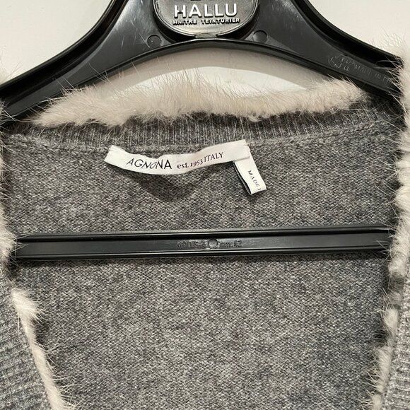 Agnona Women's Gray Mink Fur Trim Cardigan Size 44 - Picture 3 of 7